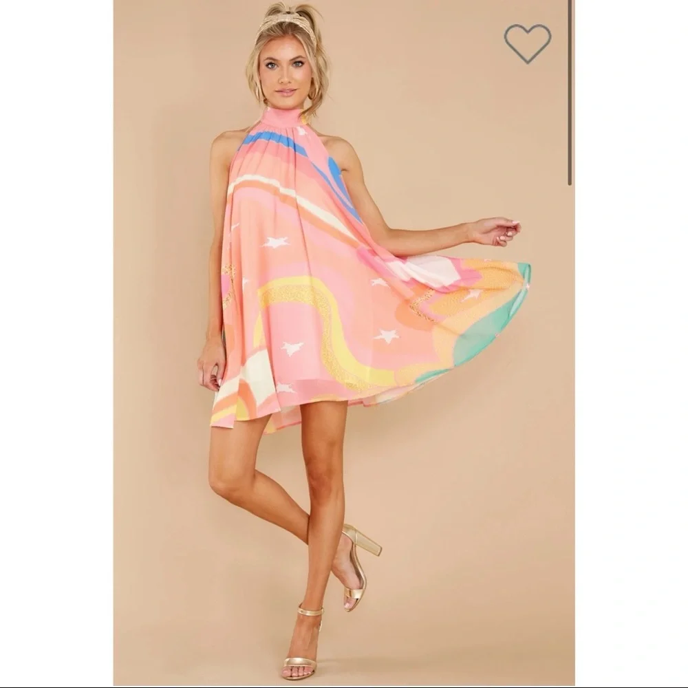 DREAMS AND DREAMERS PEACH PINK MULTI DRESS‎